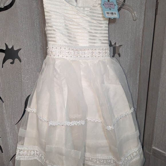 New Ivory organza beaded flower girl Easter dress elegant size 4 6 8 10 12 - Picture 5 of 6